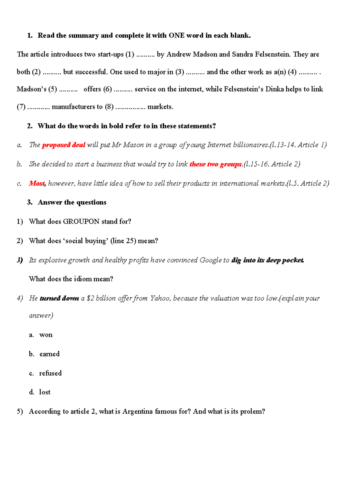 Reading B1 - Cuối Kỳ: Summary Completion & Comprehension Questions ...