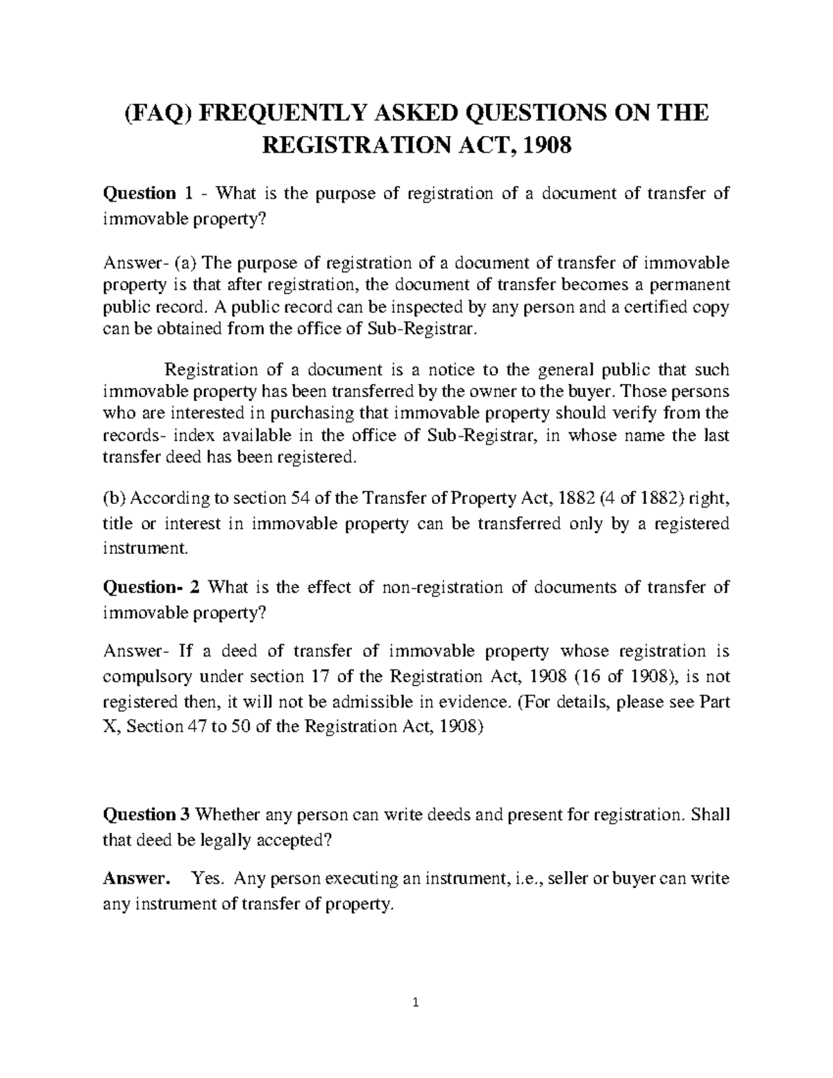 (FAQ) Registration Act, 1908: Key Questions & Answers on Property ...