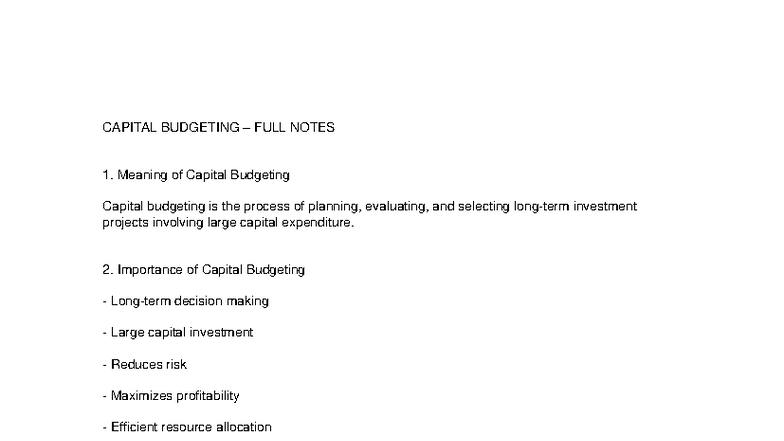 CAPITAL BUDGETING FULL NOTES: Key Concepts & Processes - Studocu