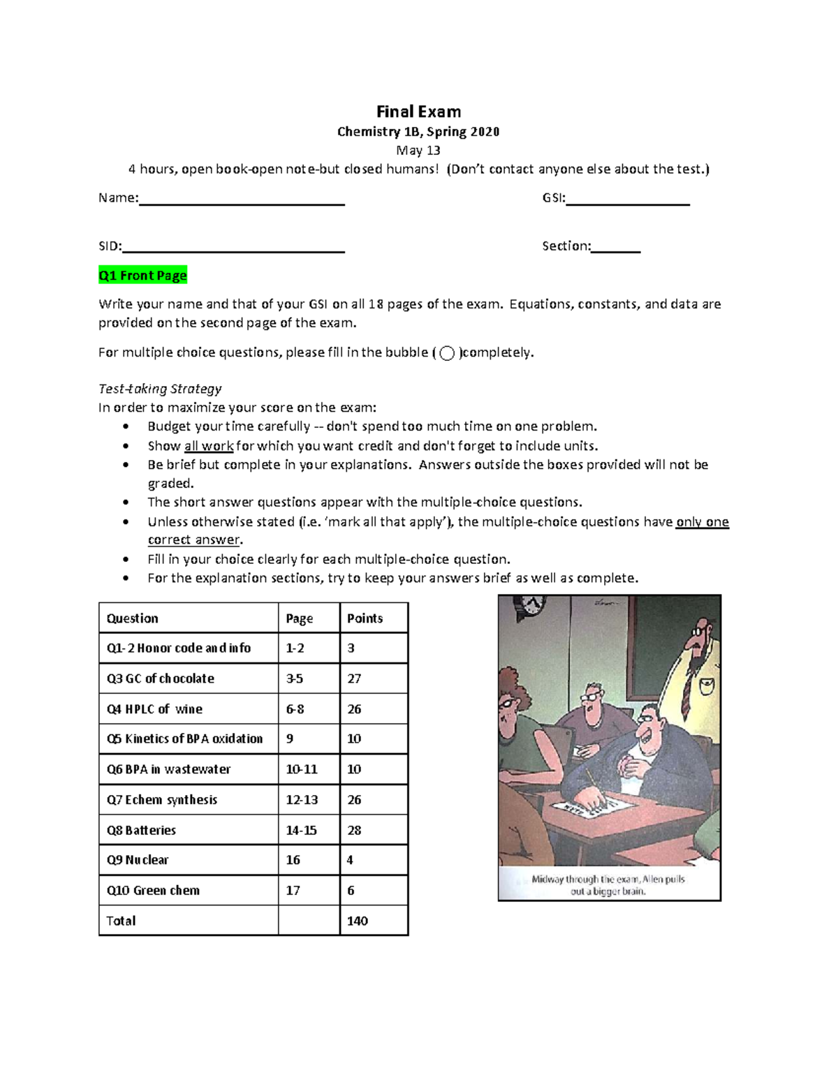 Final Exam Chemistry 1B (Sp20) - Comprehensive Review Guide - Studocu