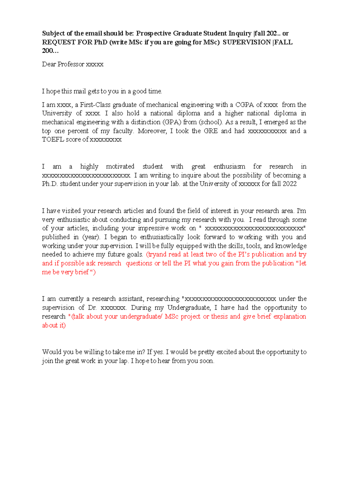 Prospective PhD Supervision Inquiry - Cold Email for Mandatory ...