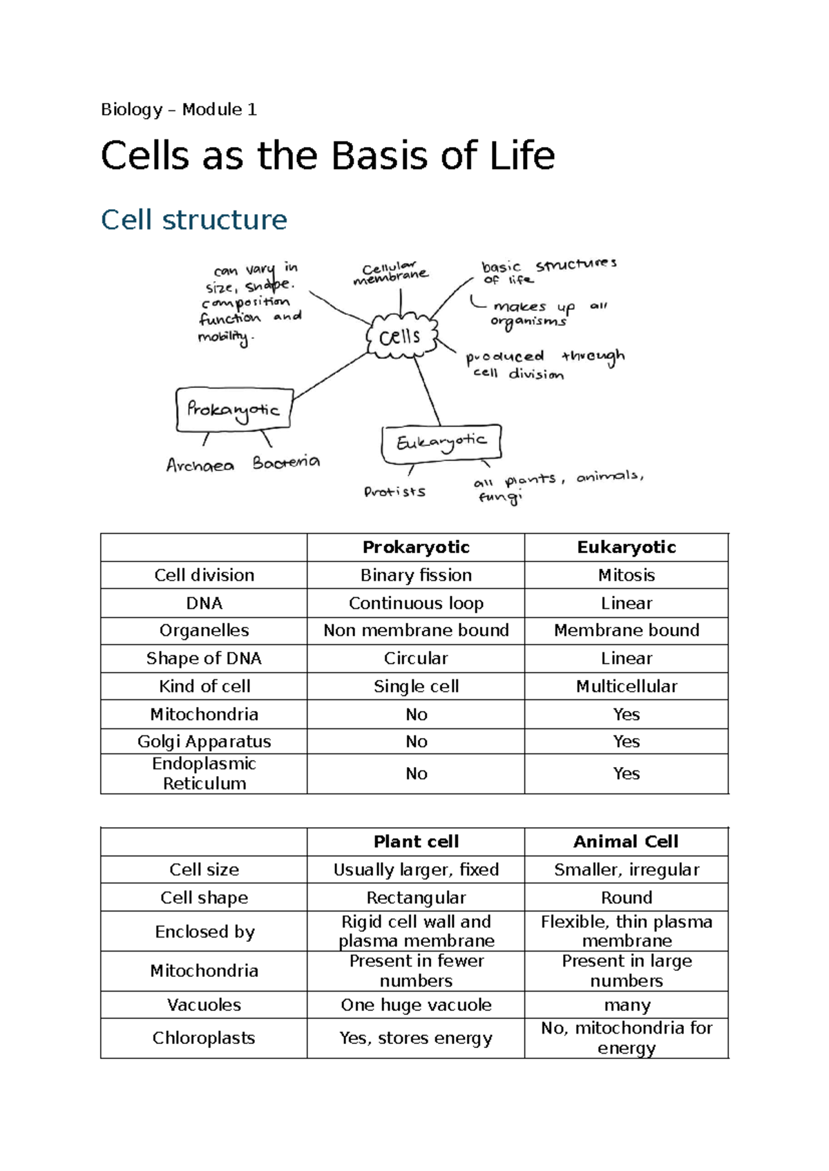 Biology 101: Module 1 - Cells as the Basis of Life Notes - Studocu