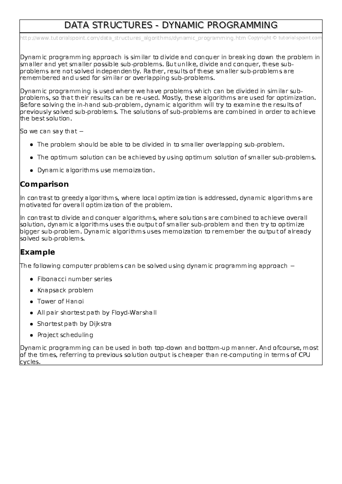 DATA STRUCTURES DYNAMIC PROGRAMMING: Concepts & Applications - Studocu