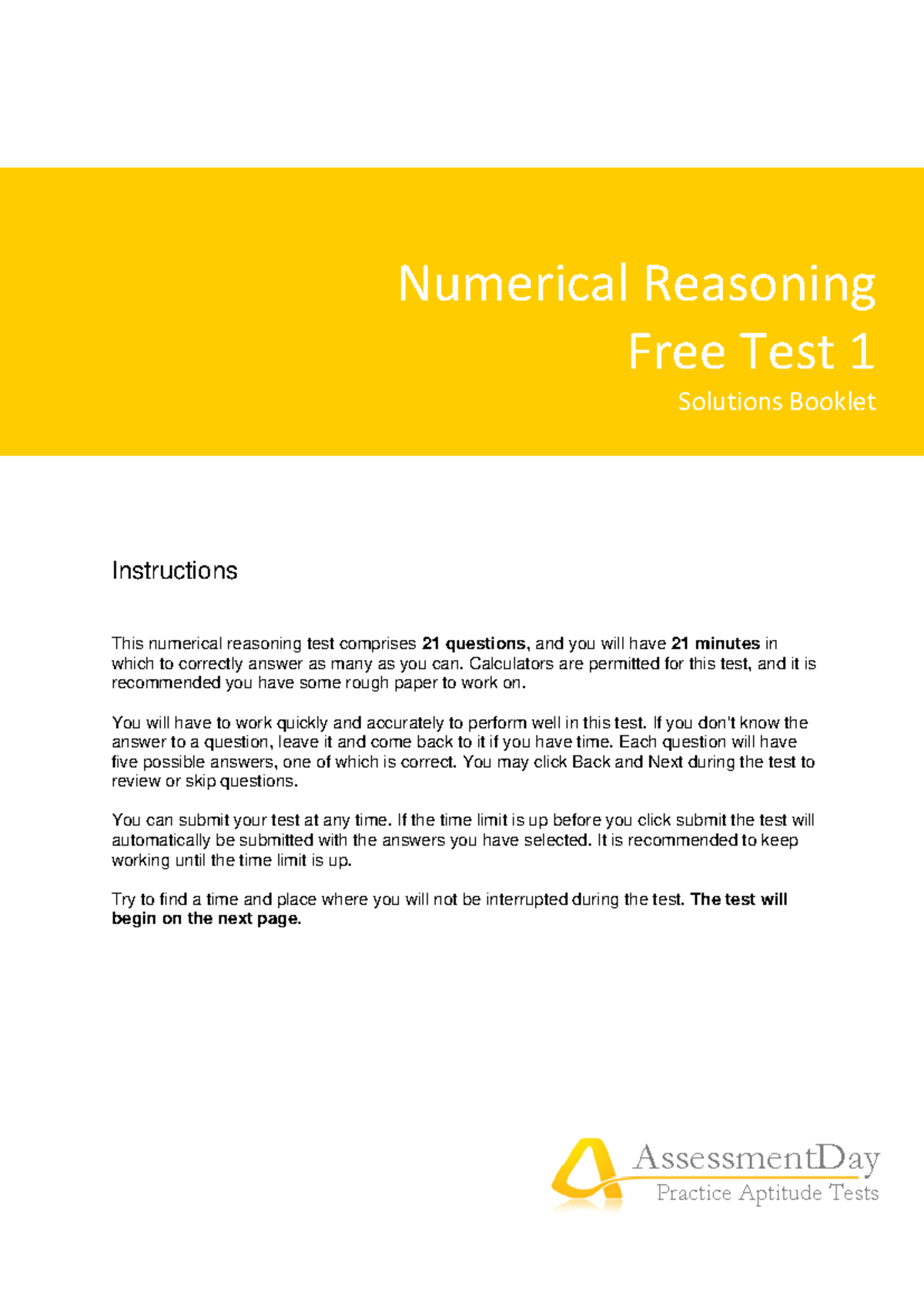 Numerical Reasoning Test 1 Solutions Guide - Studocu