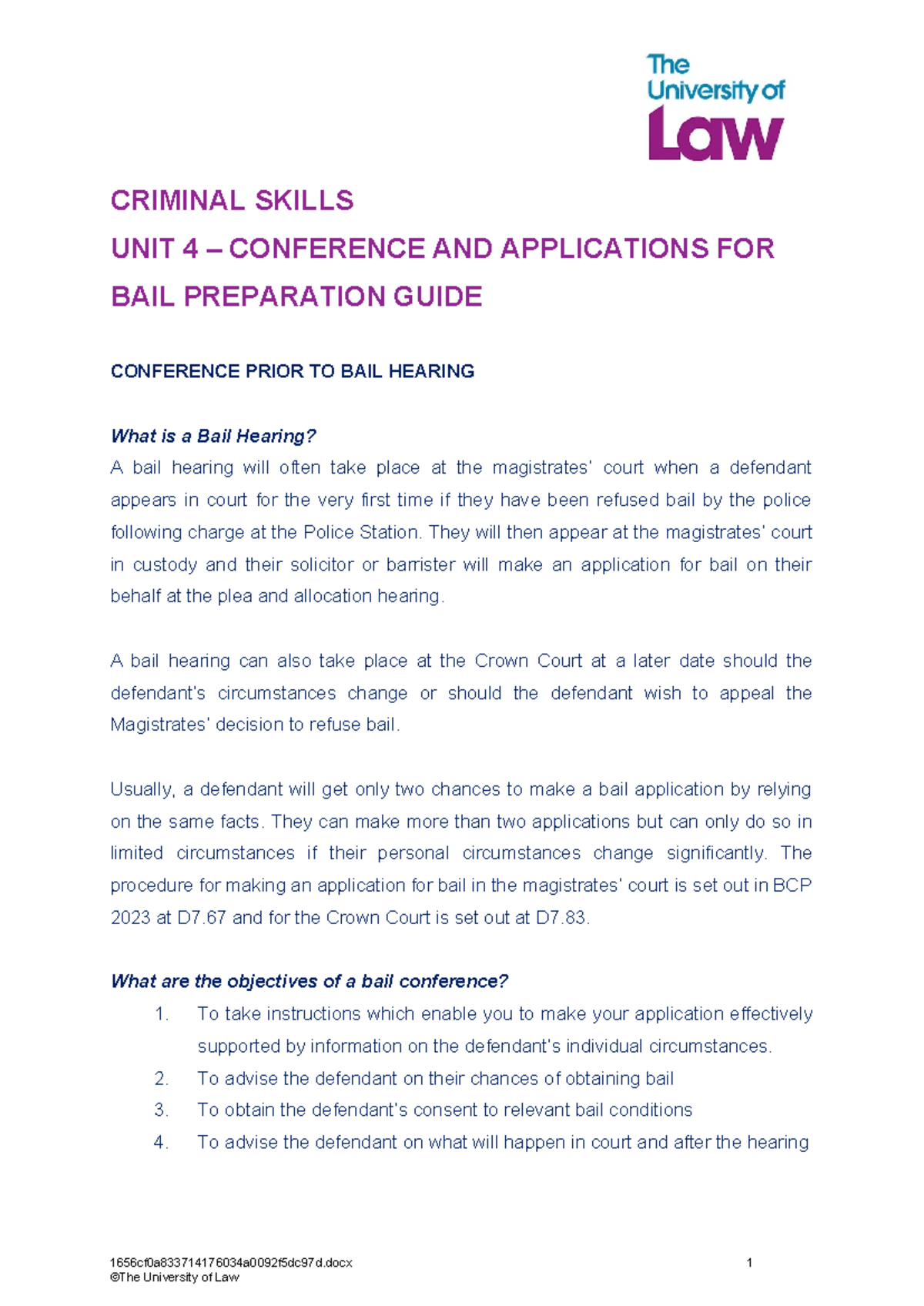 CRIMINAL SKILLS UNIT 4 CE01: Bail Preparation Guide for Hearings - Studocu