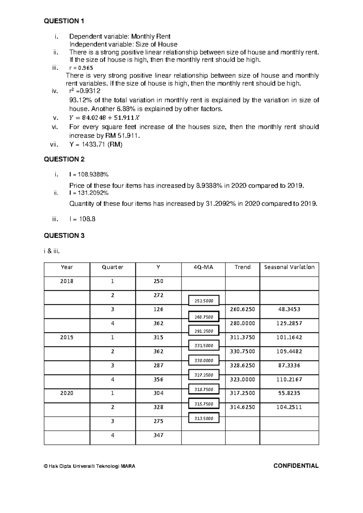 TEST TWO Answer Scheme STA104 QMT181 July 2021 Analysis of Rent and ...