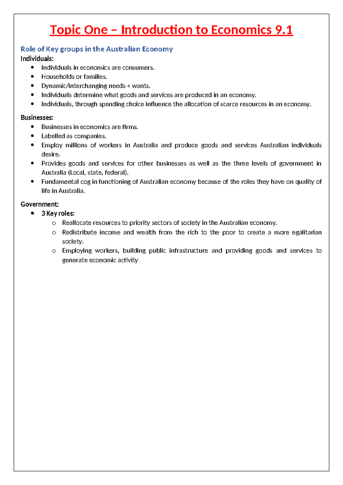 Economics Study Notes: Key Groups & Economic Concepts (ECO101) - Studocu