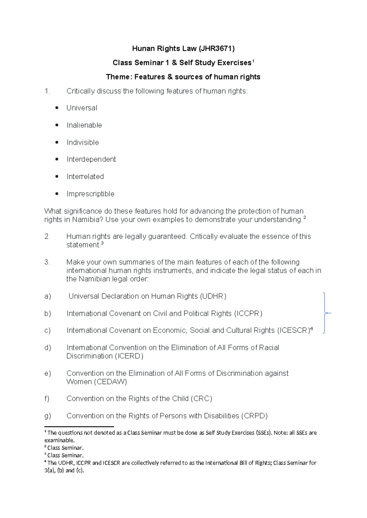 Seminar 1- Feautures Sources of human rights - Hunan Rights Law ...