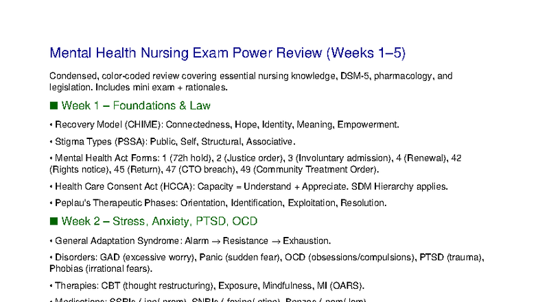Mental Health Nursing Exam Review (Condensed) - Key Concepts & Tips ...