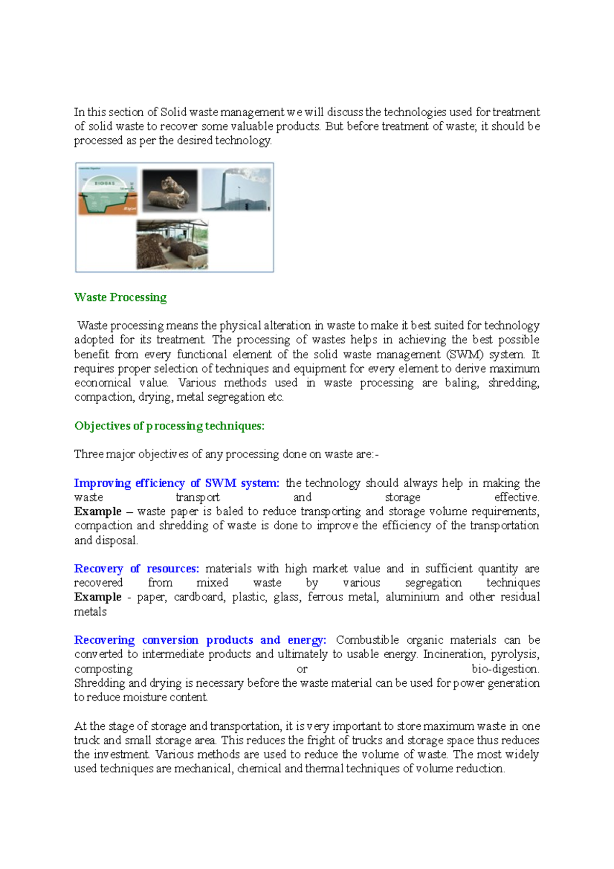 Lecture Notes on Solid Waste Management (SWM) Techniques and Processes ...