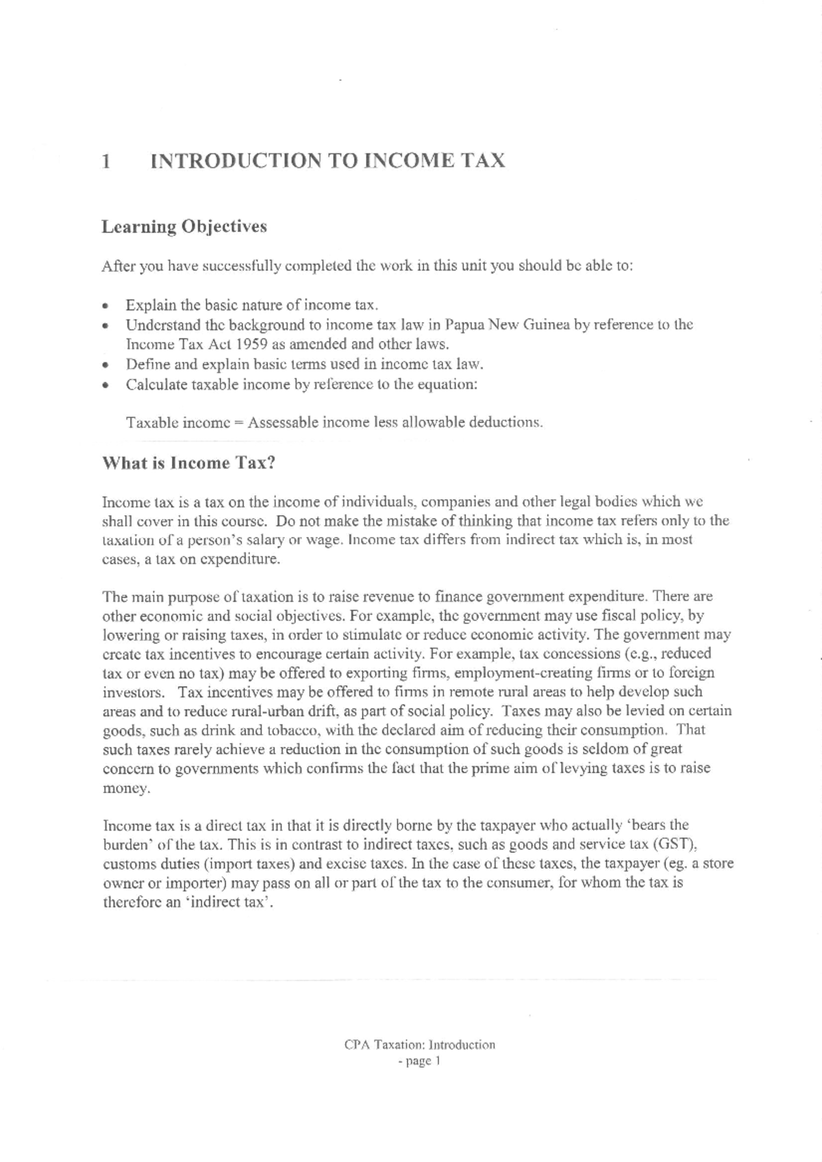 Chapter 1: Introduction to Income Tax - Key Concepts & Overview - Studocu