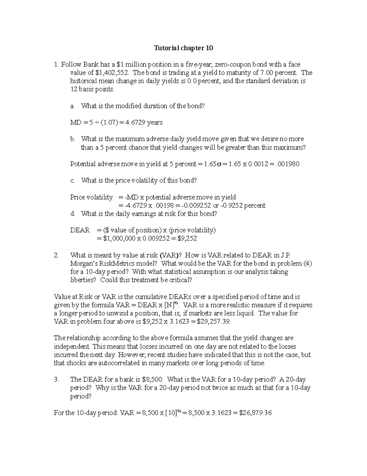 Tutorial Derivatives solution - Tutorial Derivatives An FI has a $200 ...