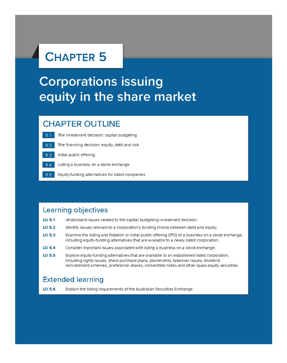 CHAPTER 5: Corporations and Equity Issuance in the Share Market - Studocu