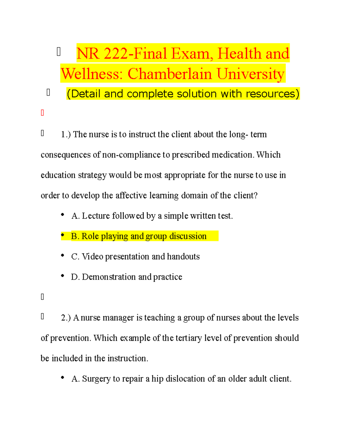 NR 222 Final Exam Study Guide: Health and Wellness Insights - Studocu