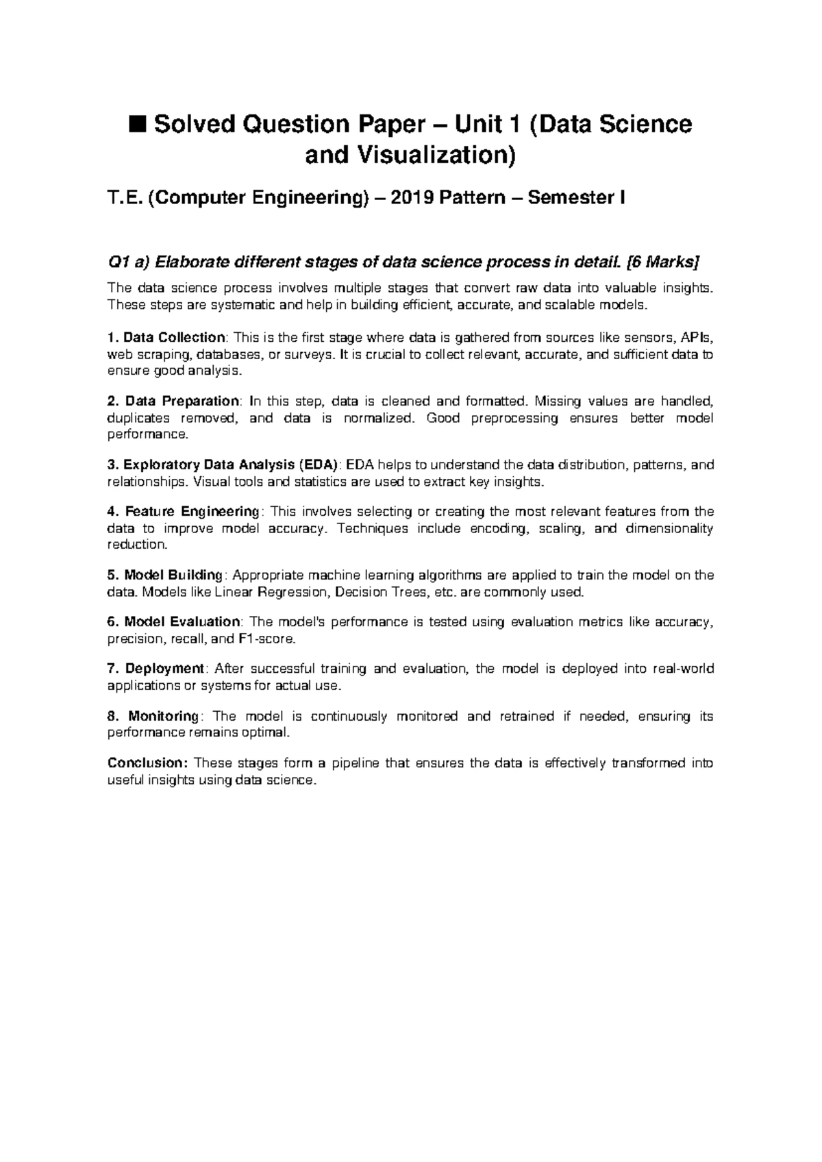 Solved Question Paper: Data Science & Visualization (Insem) T.E. 2019 ...