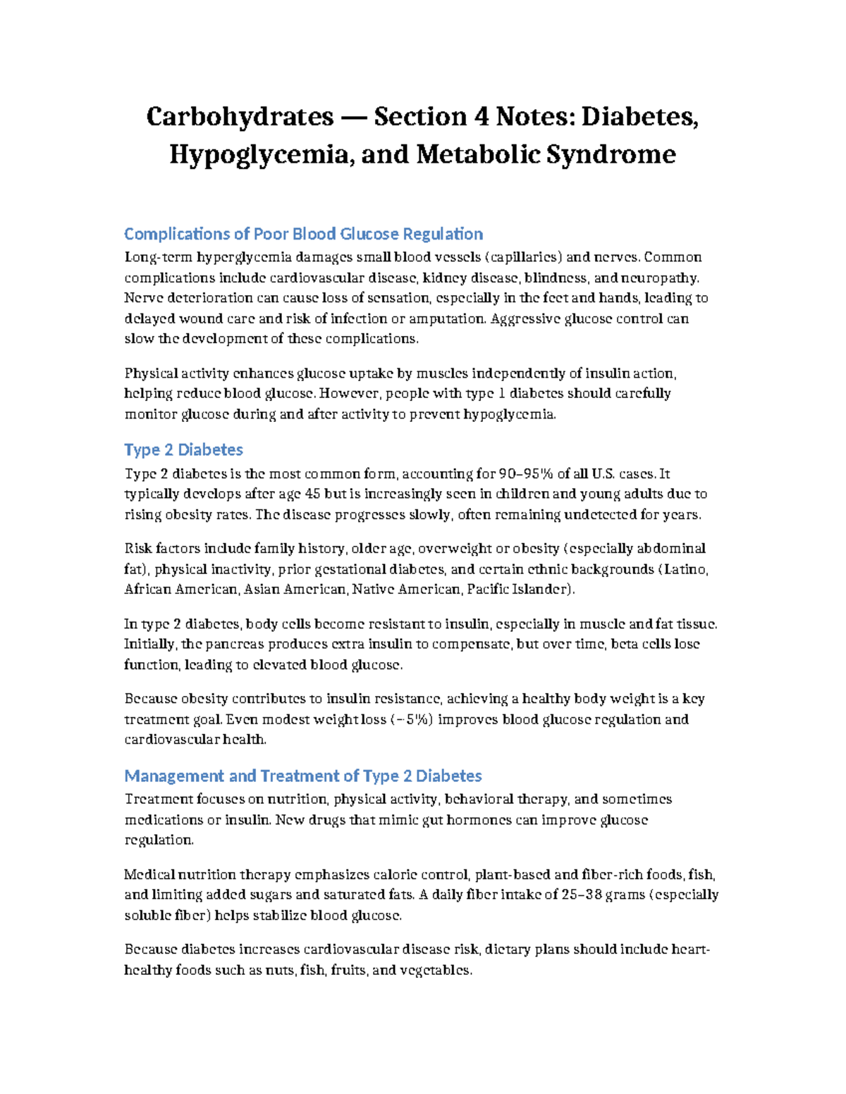 Diabetes Management & Complications: Section 4 Notes - Studocu