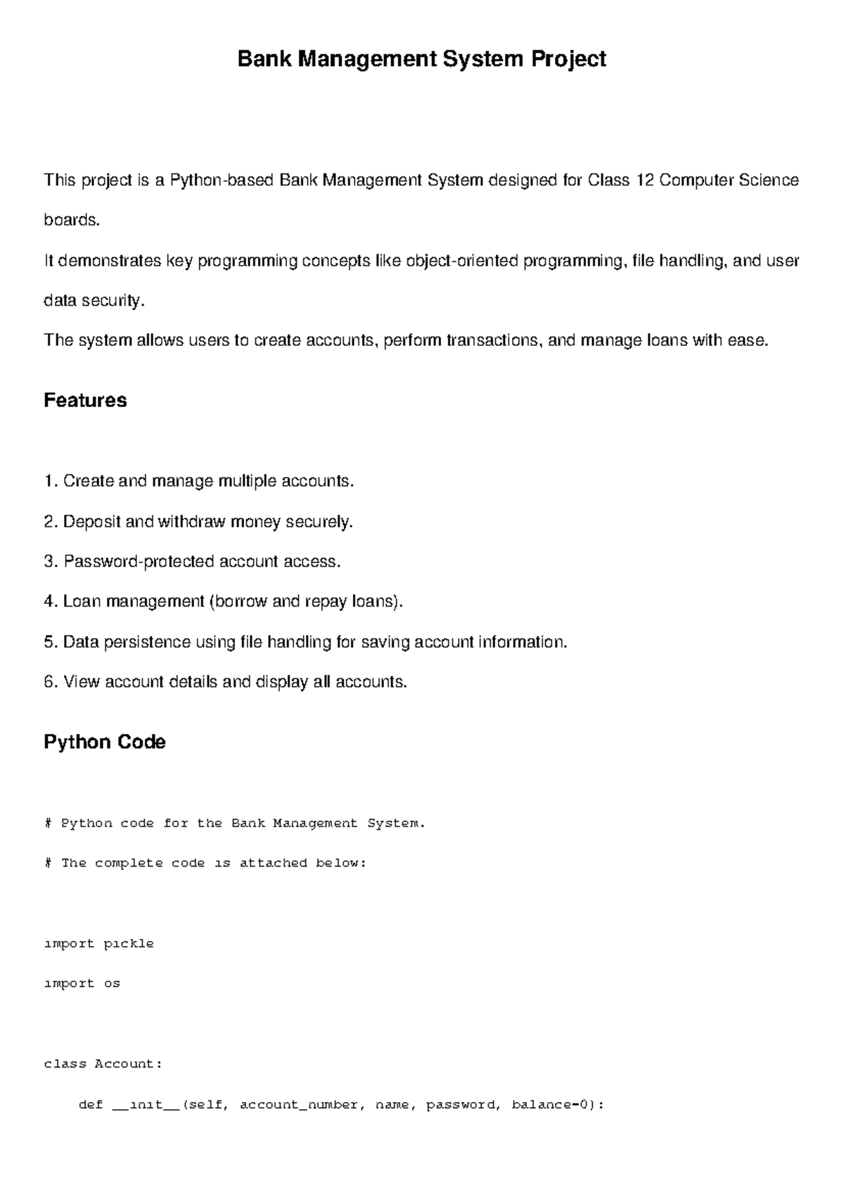 Bank Management System Project for Class 12 Comp Sci - Studocu