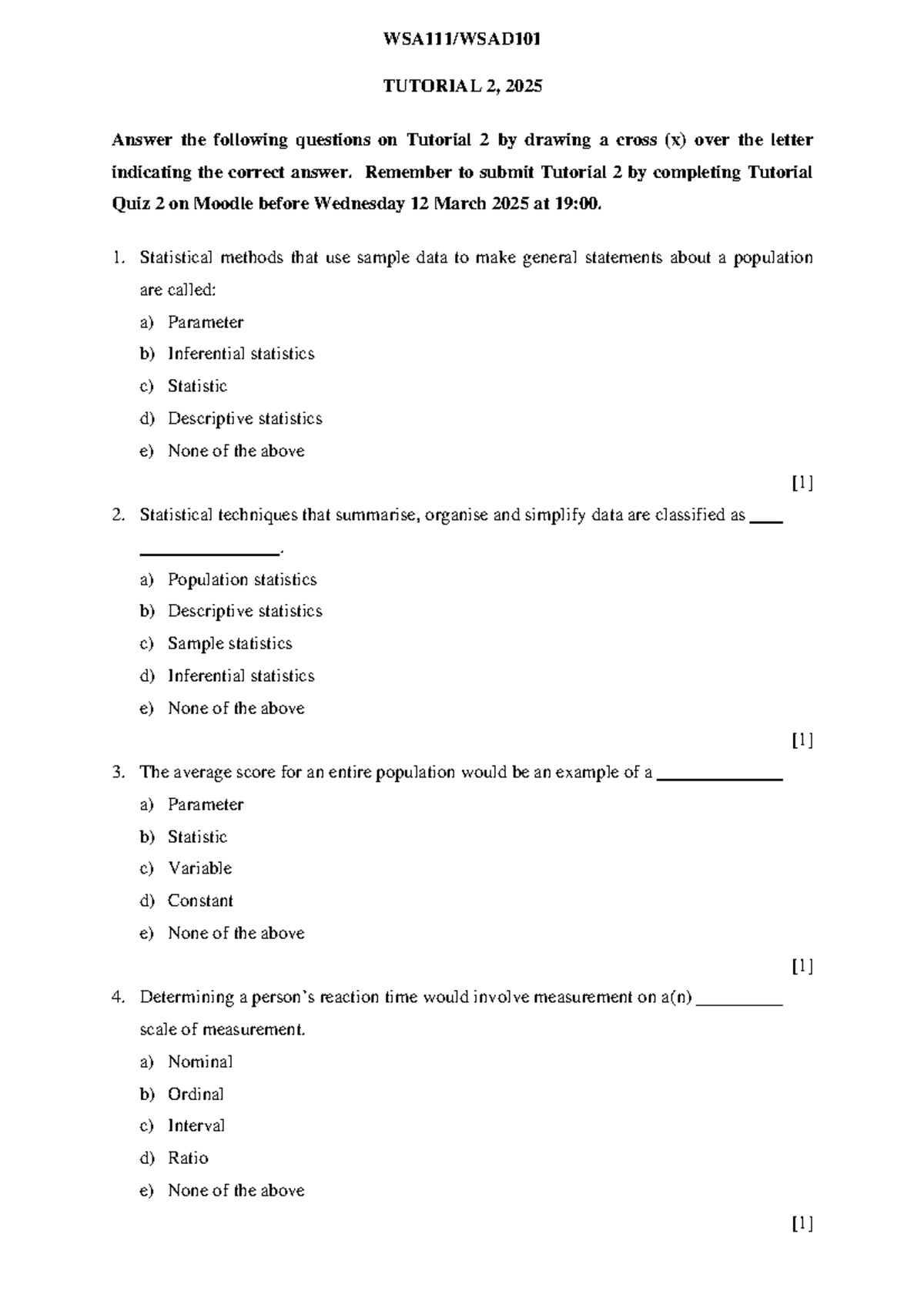 WSA111/WSAD101 Tutorial 2 Quiz Questions & Answers - 2025 - Studocu