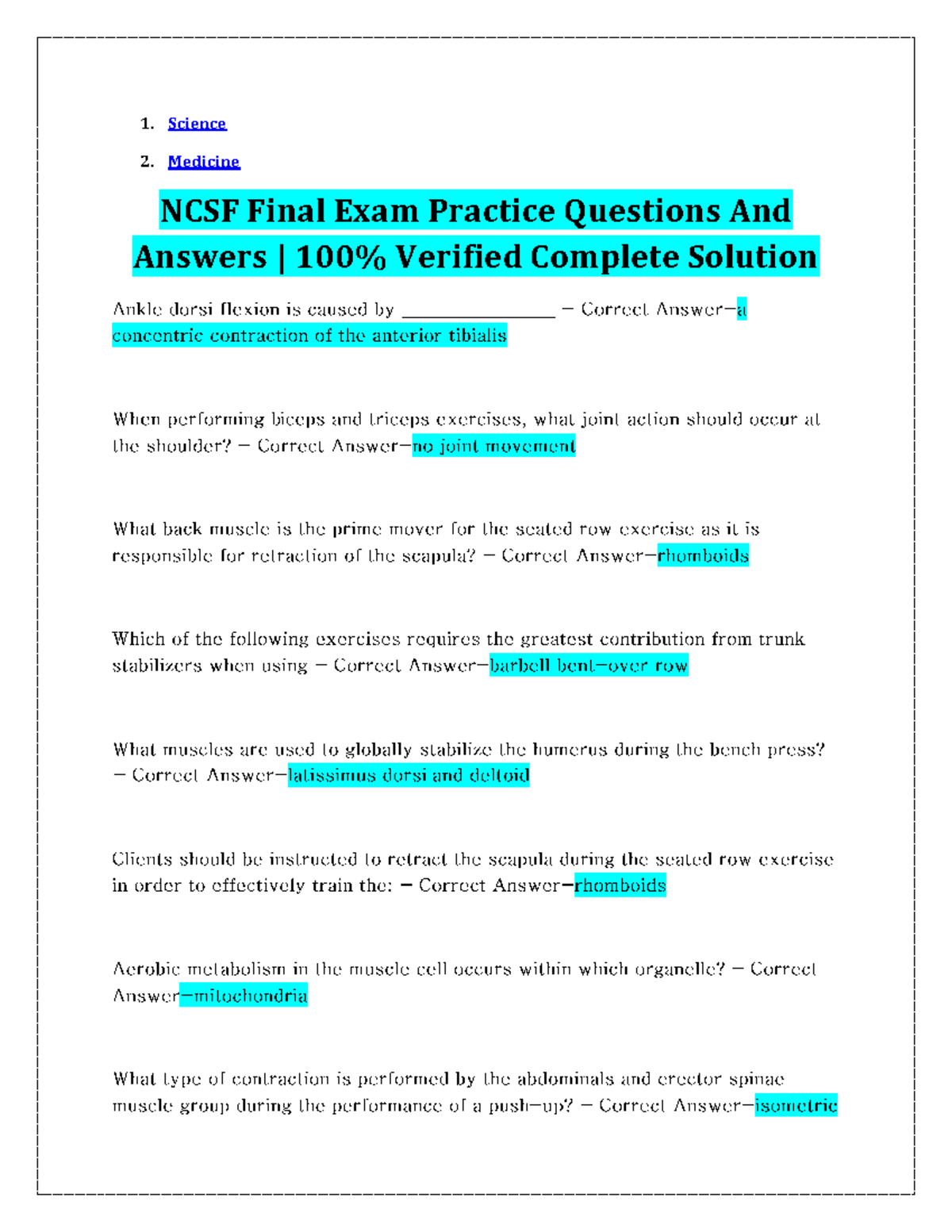 NCSF Final Exam Practice Questions And Answers - 100% Verified Complete ...