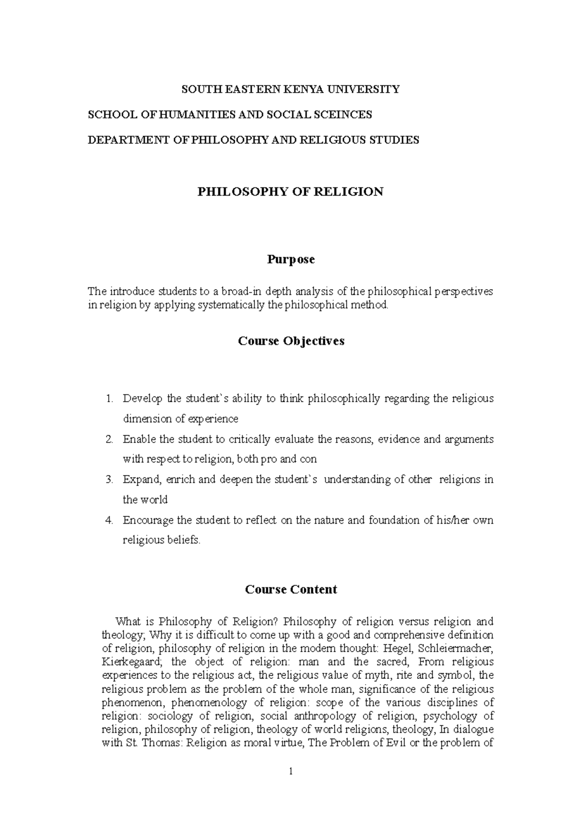 PHIL 101: Philosophy of Religion - Course Overview and Objectives - Studocu