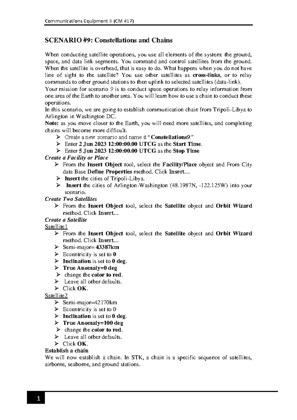 Scenario 9: Satellite Communication Chain Operations (CM 417) - Studocu