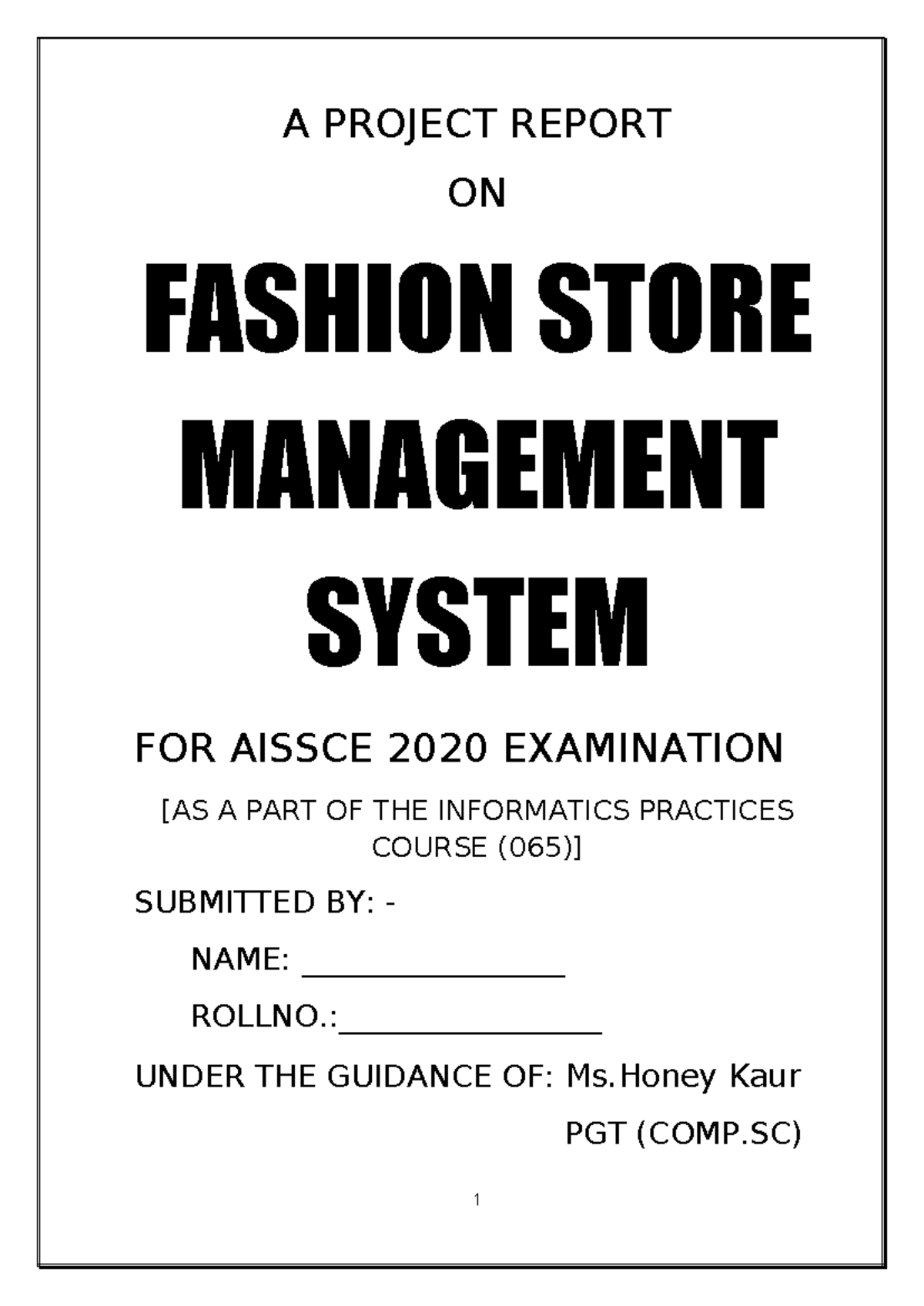 Fashion Store Management System Project Report for AISSCE 2020 - Studocu