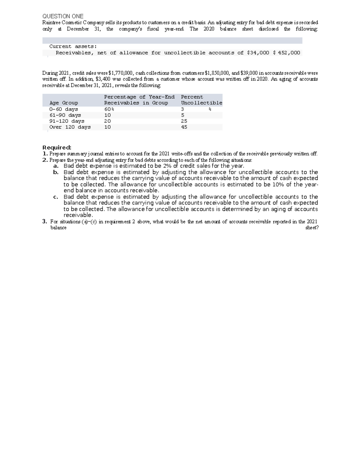 Accounting Homework - Question 1: Bad Debt Expense Entries and ...
