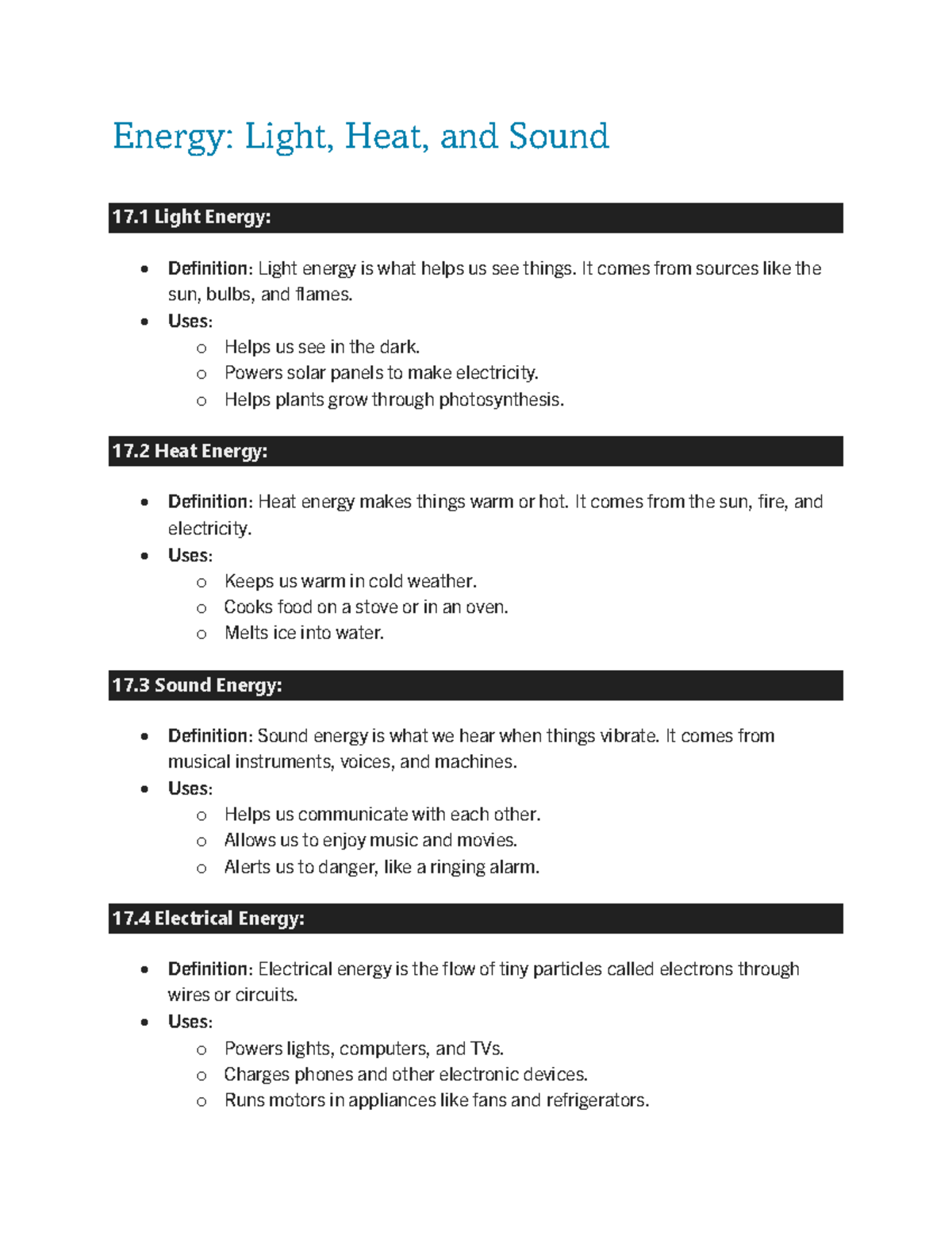Grade 4 Science Final Exam Reviewer: Energy, Water, and Weather ...