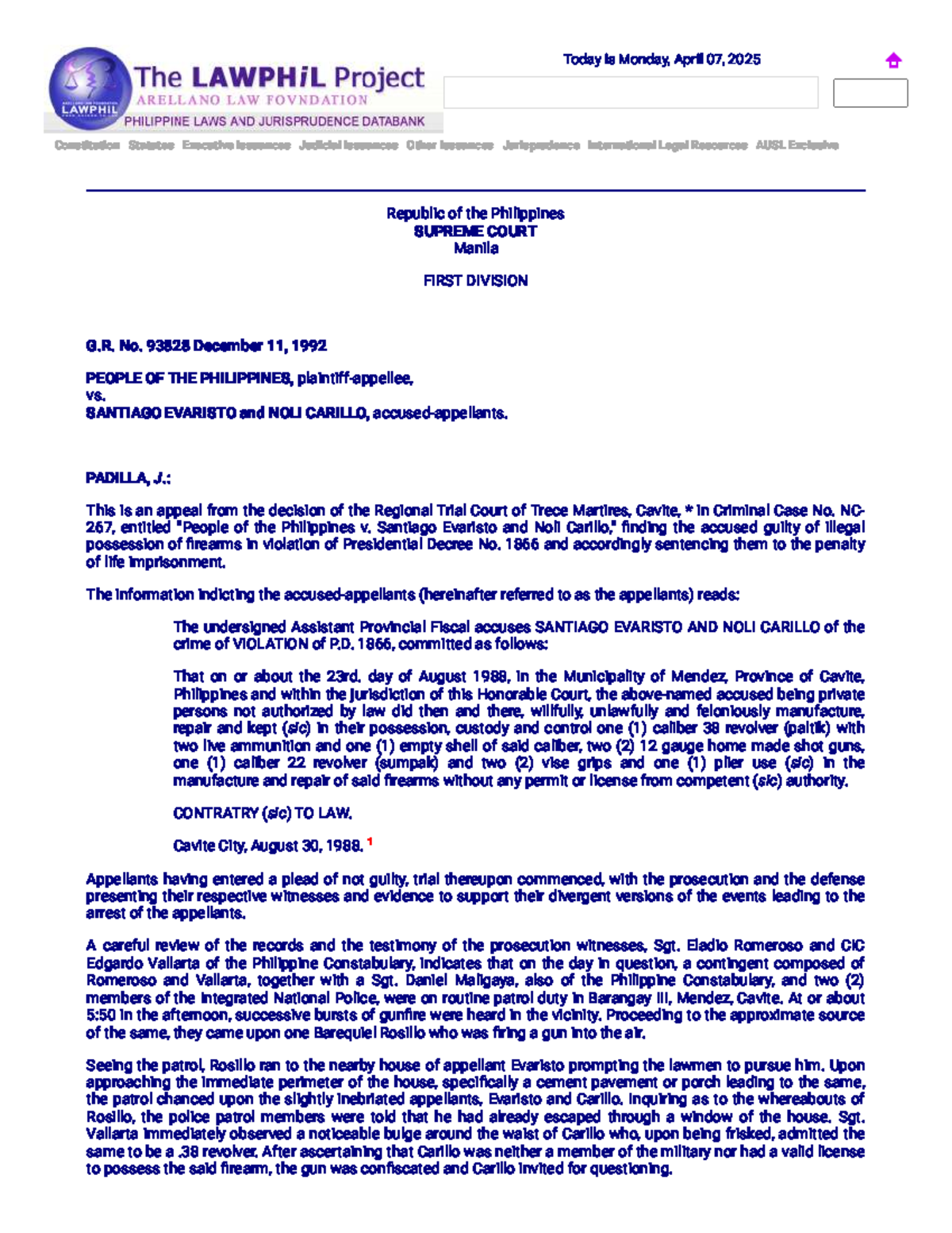 G.R. No. 93828 - Case Study on Illegal Possession of Firearms in the ...