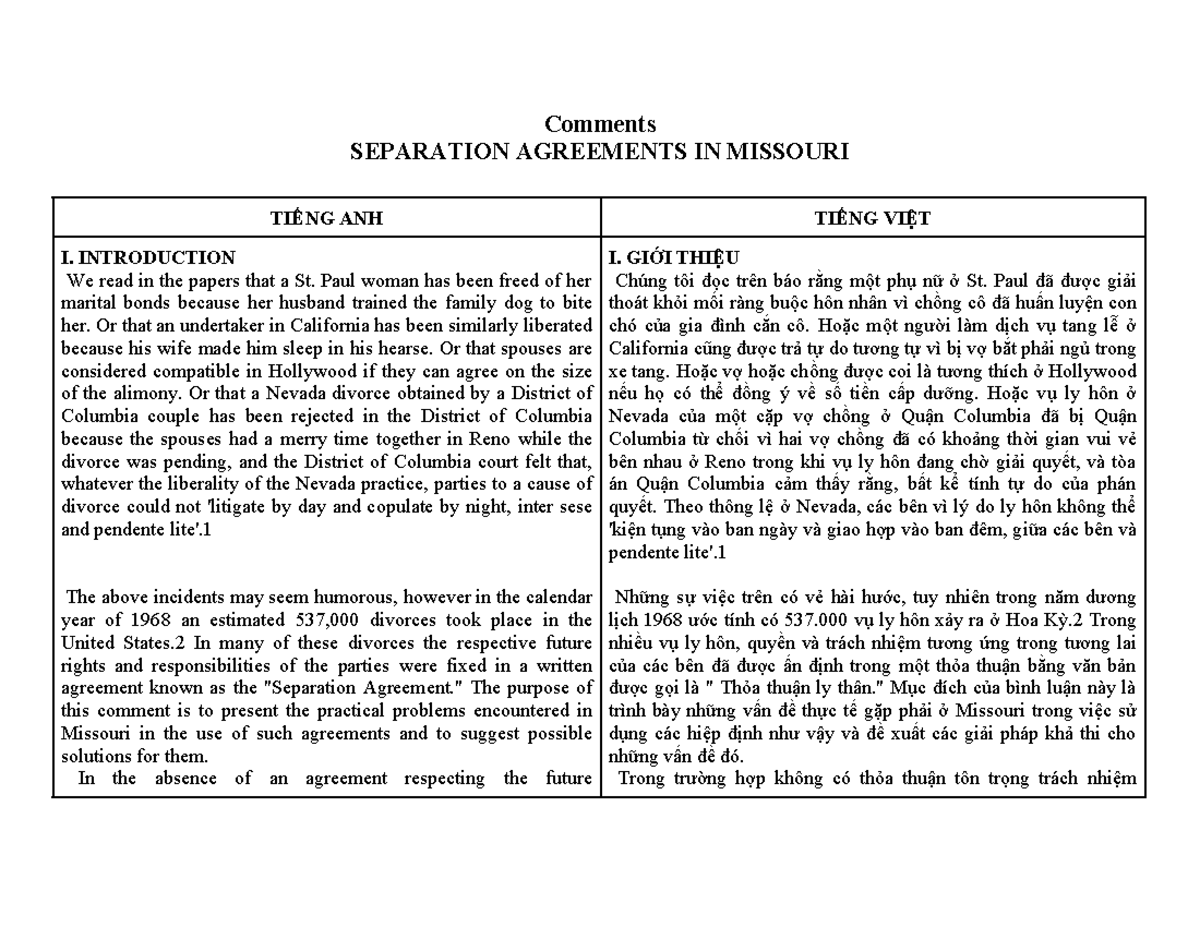 Separation Agreements in Missouri: Challenges and Solutions - Studocu