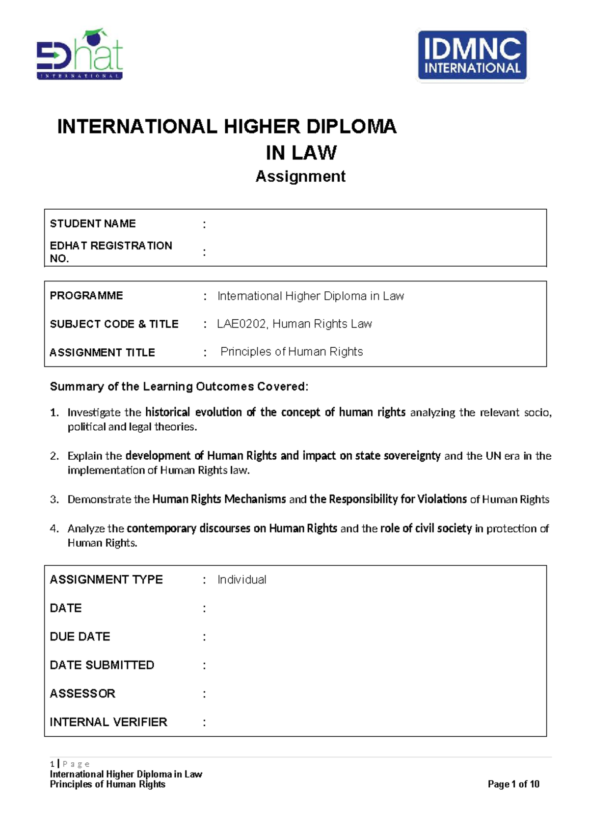 LAE0202 Human Rights Law Assignment: Principles of Human Rights ...