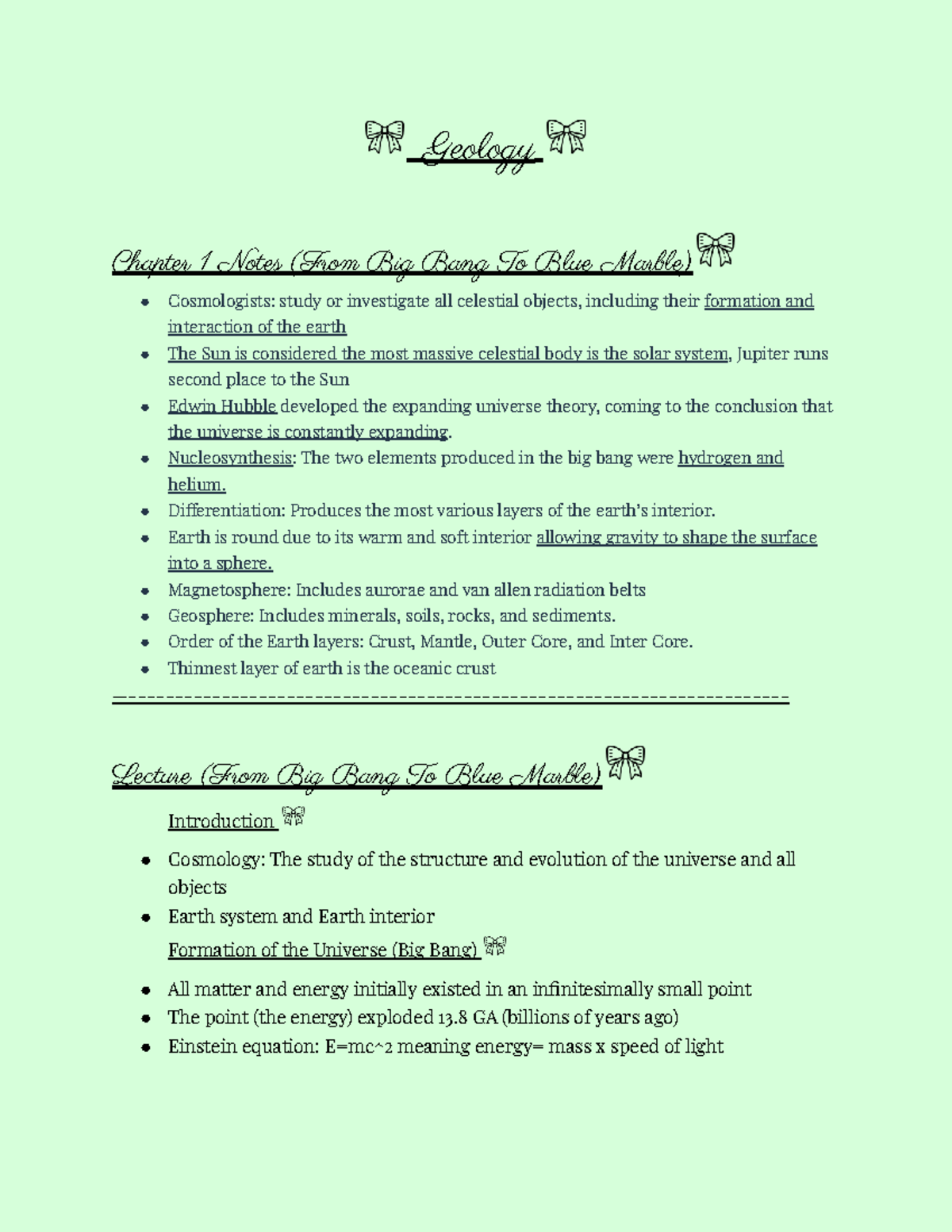 Geology 101 Lecture Notes: From Big Bang to Earth and Minerals ...