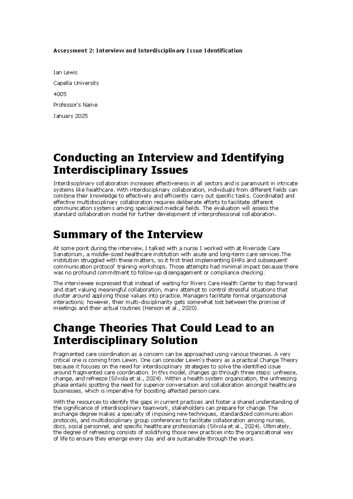 Assessment 2: Interview & Interdisciplinary Issue Identification (4005 ...