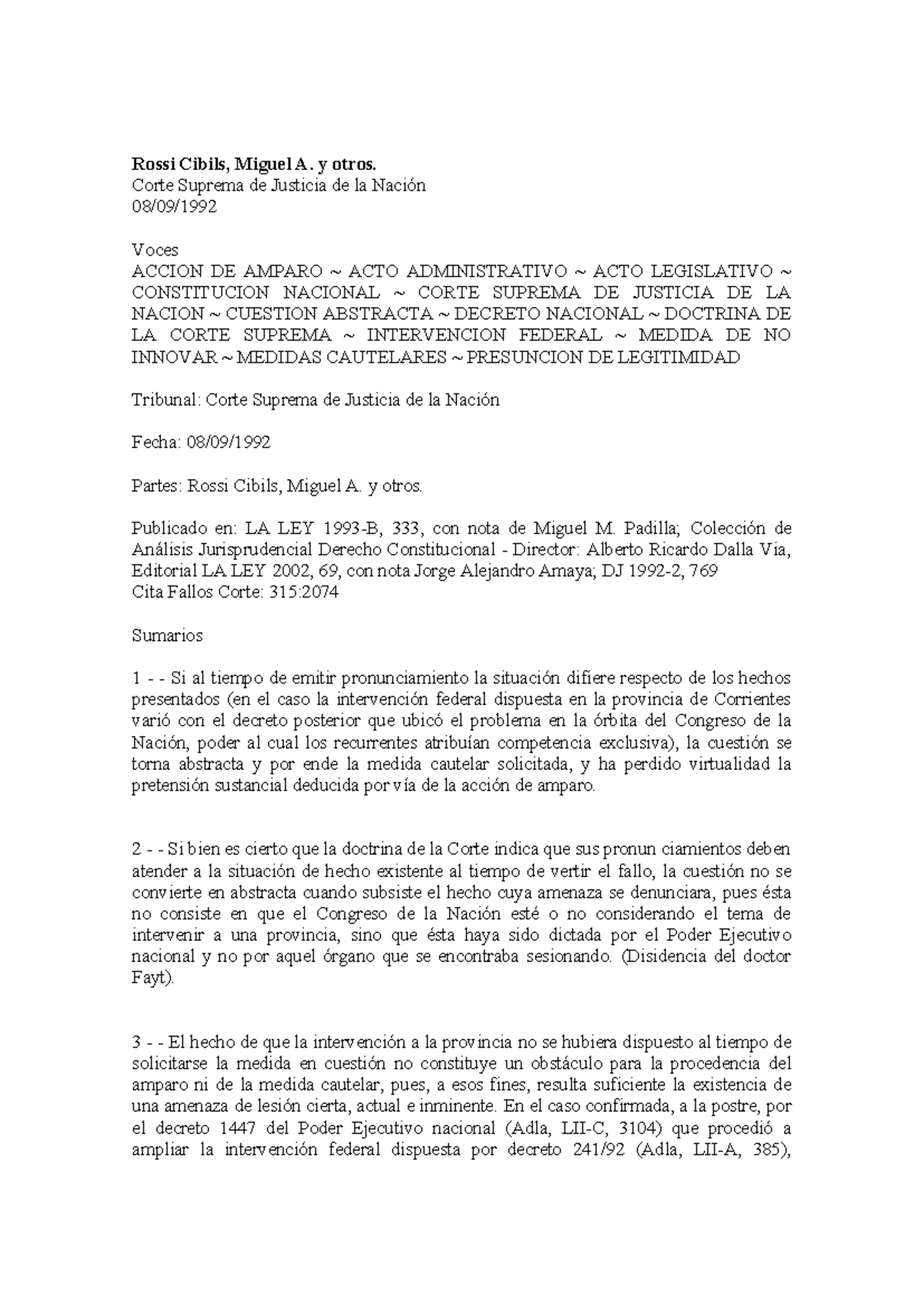 Análisis de la Acción de Amparo en la Corte Suprema (Corte Suprema de ...