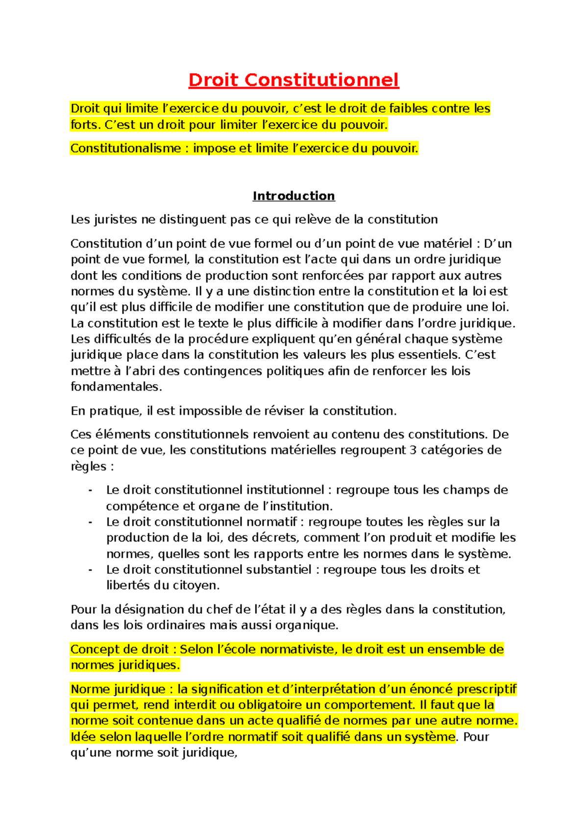 Droit Constitutionnel : Limites et Interprétations du Pouvoir - Studocu