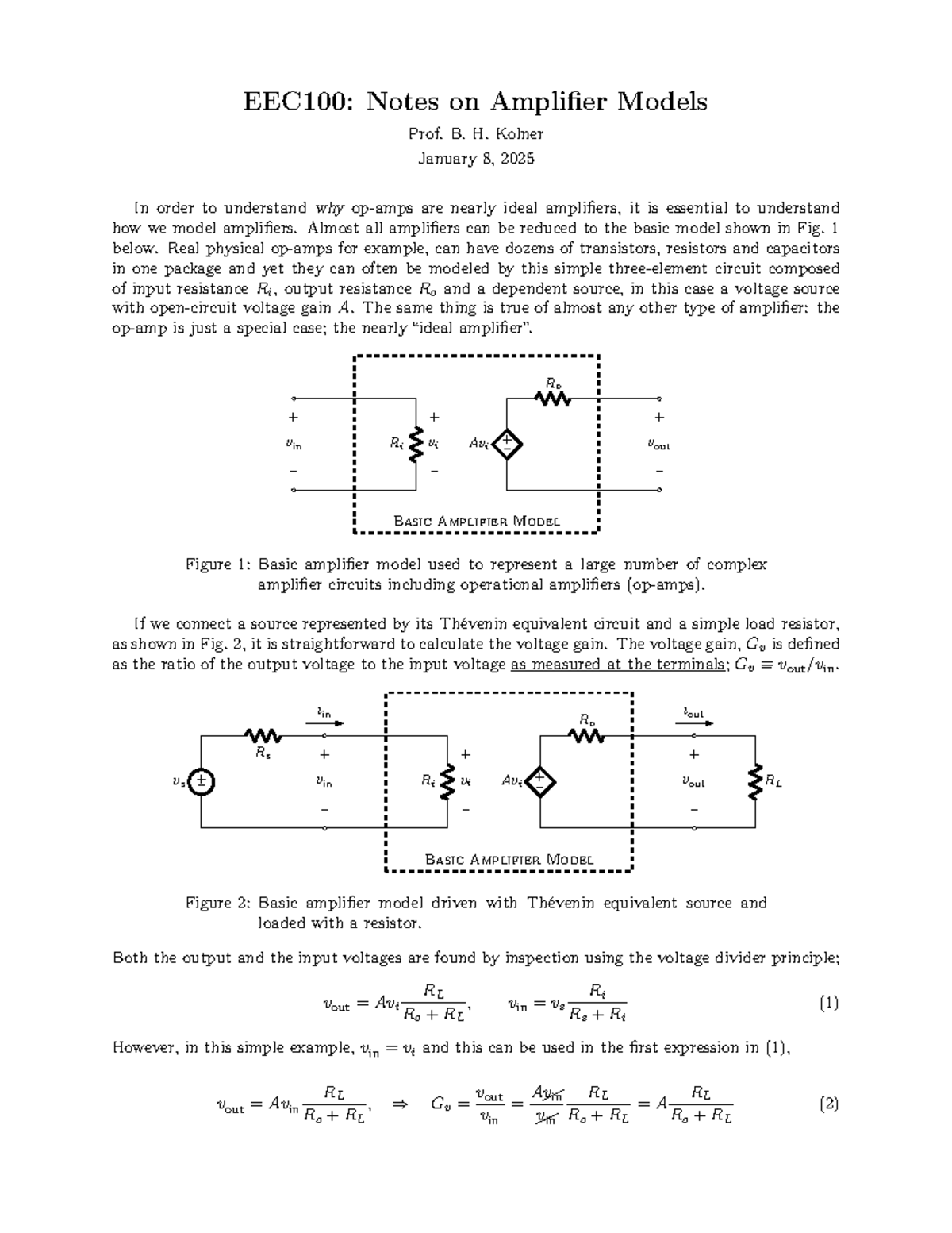EEC100 Final Exam Notes on Amplifier Models by Prof. B. H. Kolner - Studocu