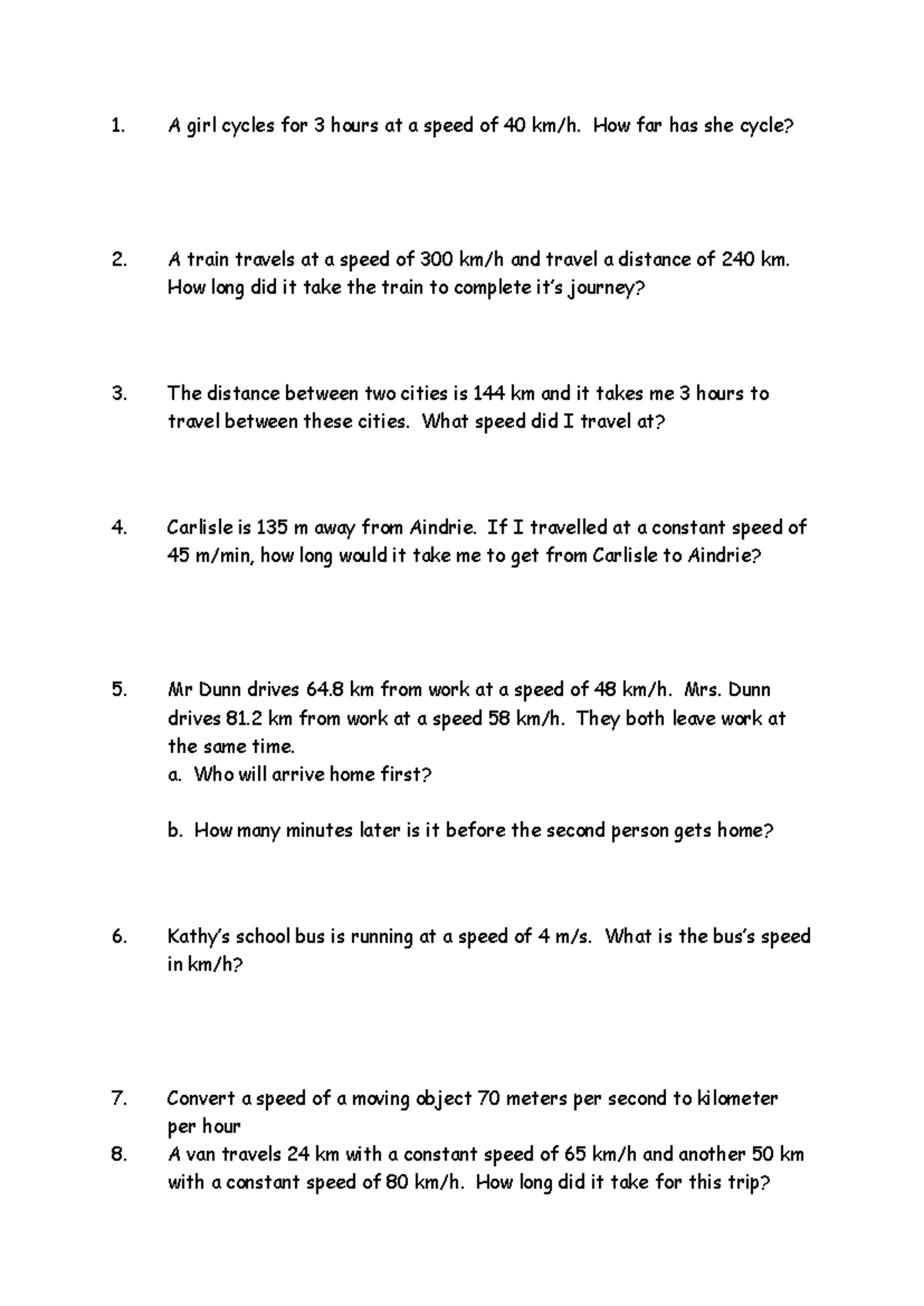 Math Problems on Speed, Distance, and Time - MATH101 - Studocu