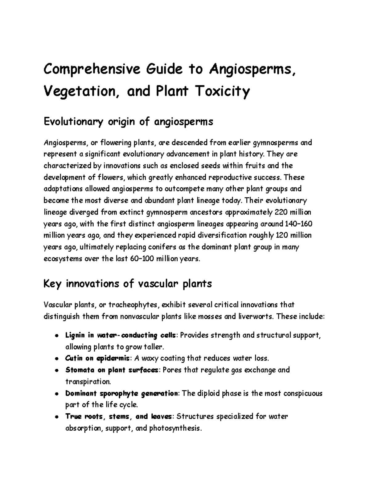 Comprehensive Guide to Angiosperms and Toxic Plant Hazards - BOTA 113 ...