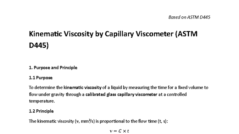 Kinematic Viscosity Measurement Using Capillary Viscometer (ASTM D445 ...