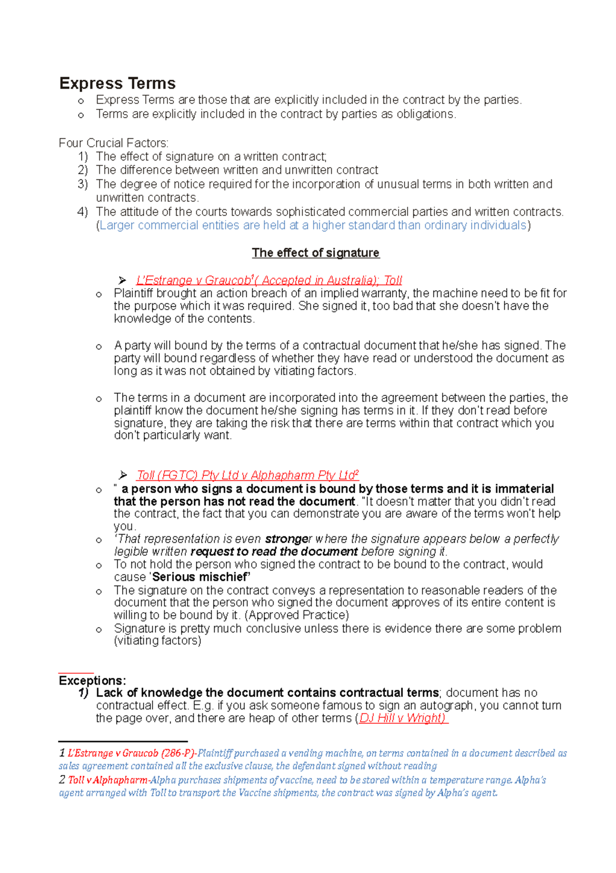 Summary - lecture Second Term - Notes for final exam - Express Terms o ...