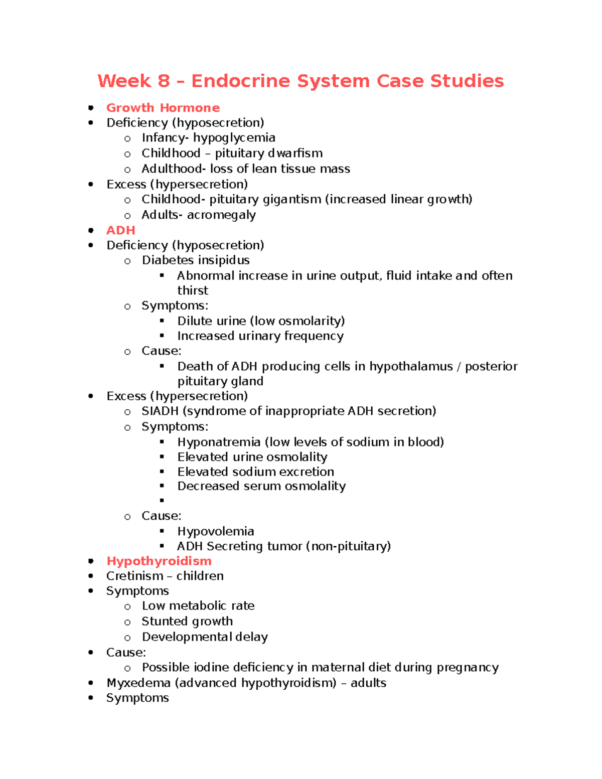 Endocrine System Pathologies Lab 8: Case Study Notes - Studocu