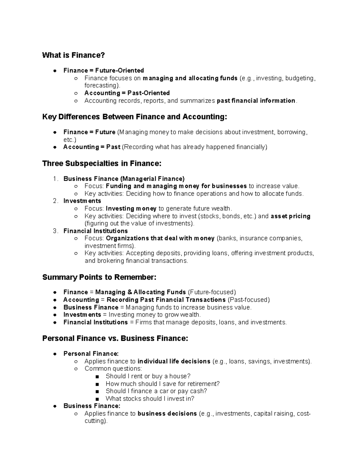 D076 Study guide - n/a - What is Finance? Finance = Future-Oriented ...