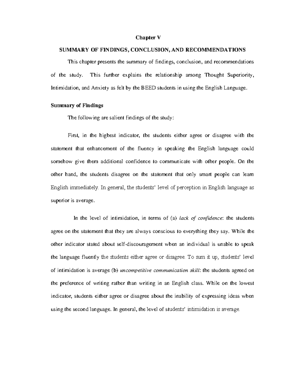 Sample- Chapter-5 - nandemonai - Chapter V SUMMARY OF FINDINGS ...