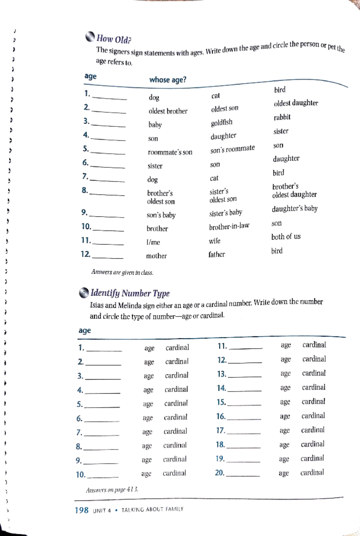 ASL 1 - Homework on Ages and Cardinal Numbers (4.7) - Studocu
