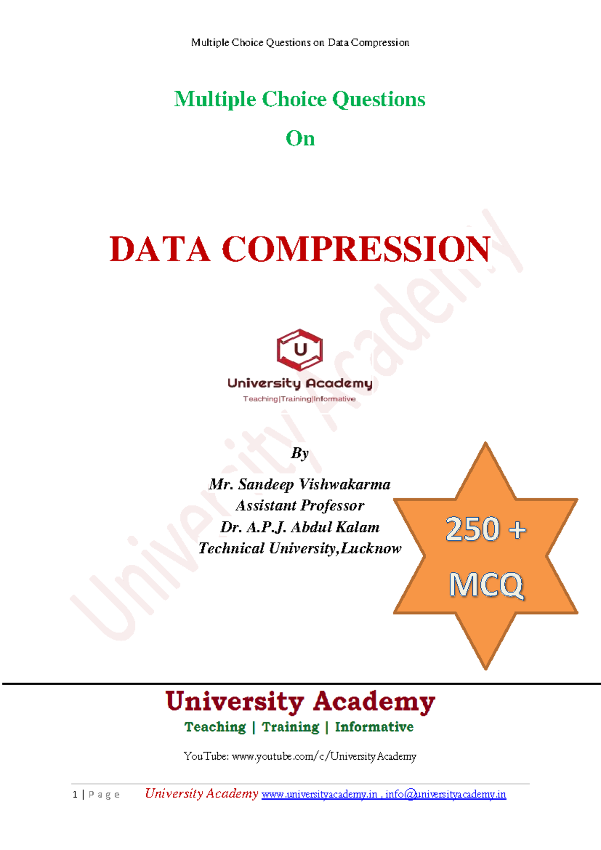 Data Compression MCQs for CS101: Comprehensive Practice Questions - Studocu