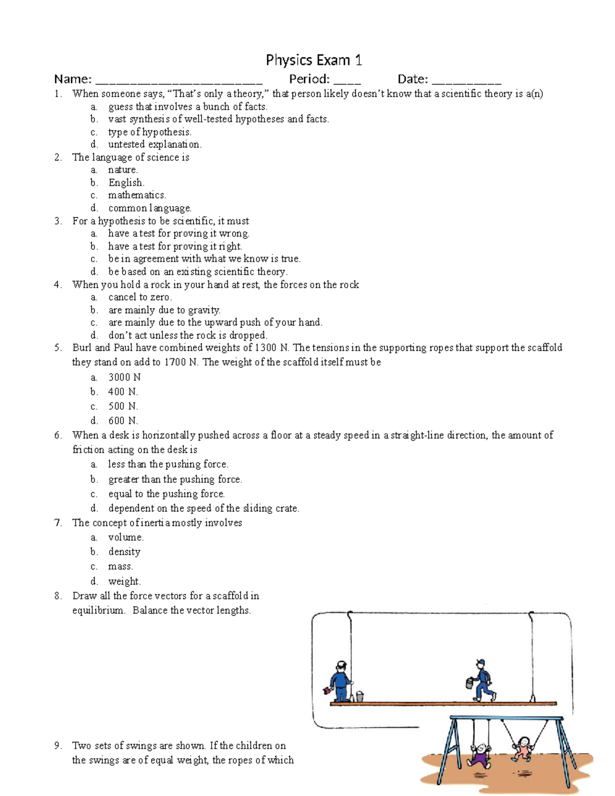 Physics Exam 1 - Practice Questions and Answers - Studocu