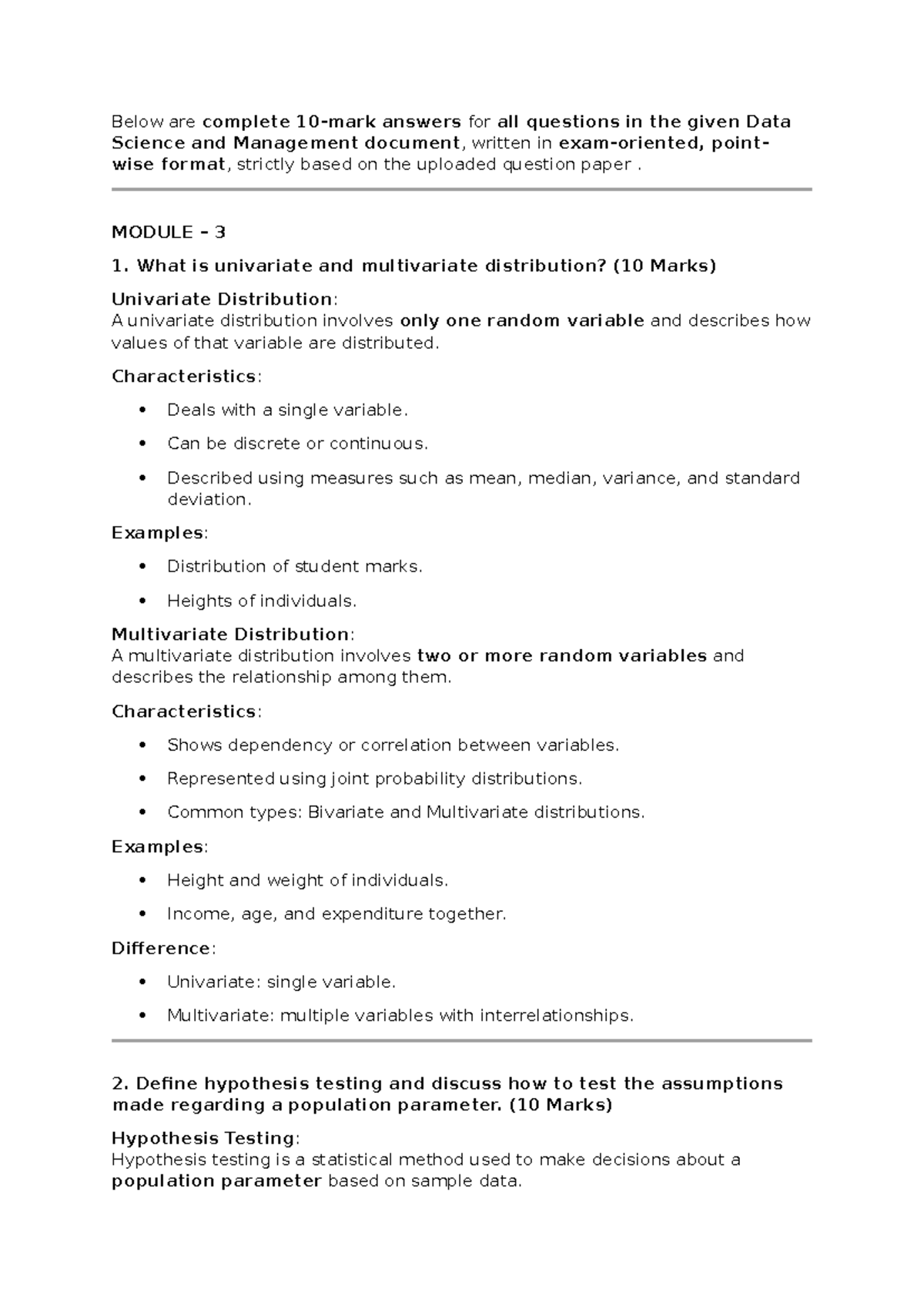 Data Science and Management - Module 3 & 4 Answers - Studocu