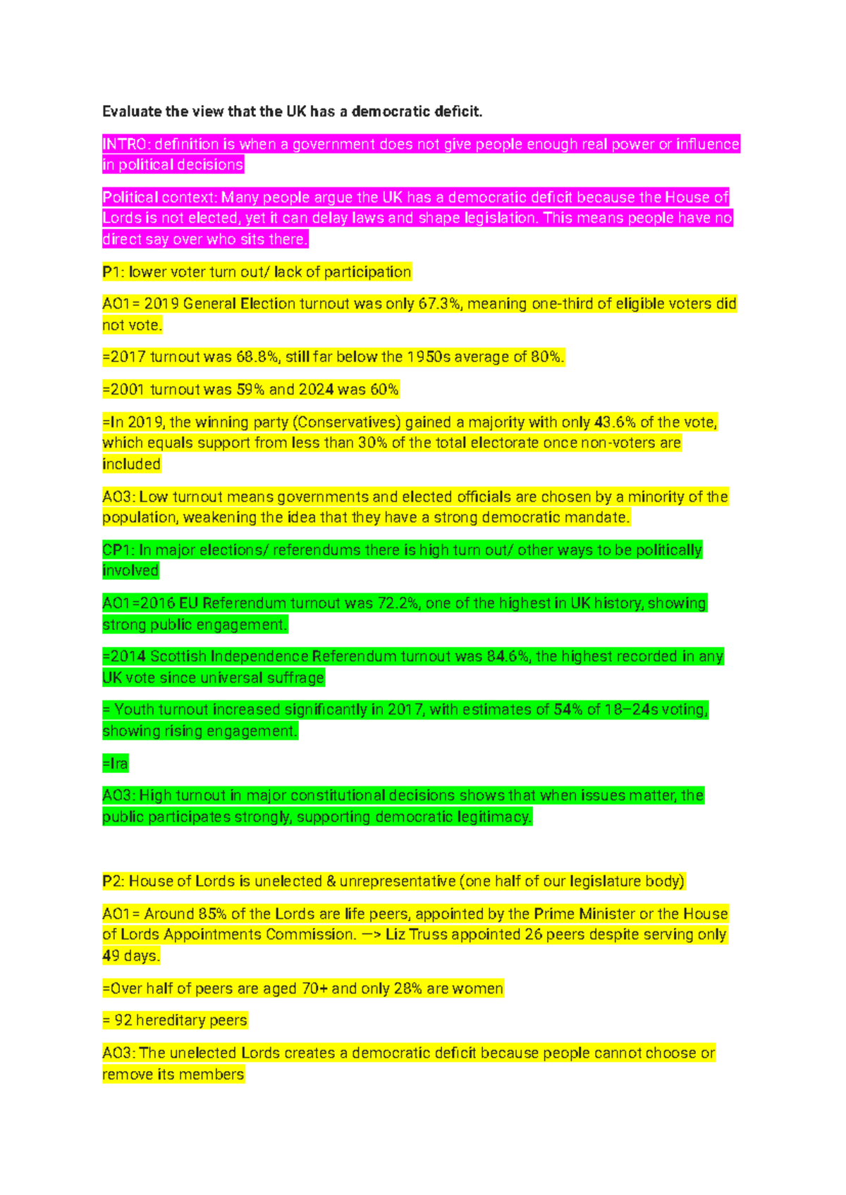 UK Essay Plans: Evaluating Democratic Deficit and Voting Behaviour ...