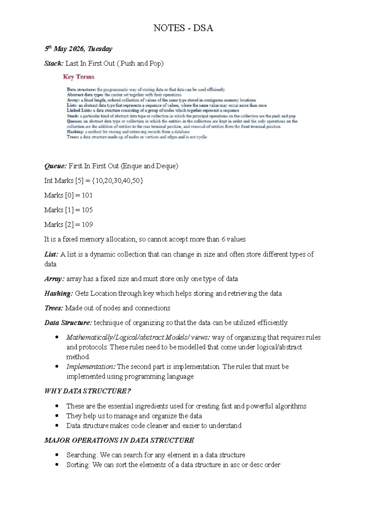 Data Structures and Algorithms (DSA) Notes - May 2026 - Studocu