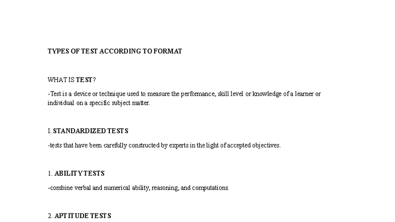 Types OF TEST According TO Format - TYPES OF TEST ACCORDING TO FORMAT ...